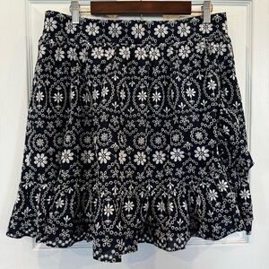 Kate Spade Shore Thing Eyelet Wrap Mini Skirt Navy White Size 14 Embroidered